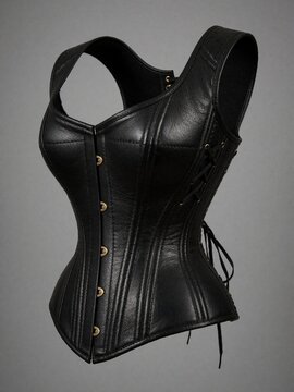 Black leather corset with front busk and side lacing
