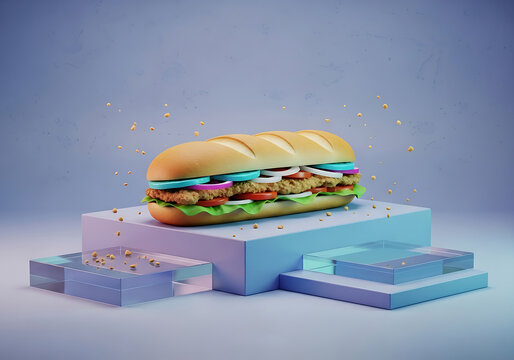 Colorful pixel art burger on a table with computer setup
