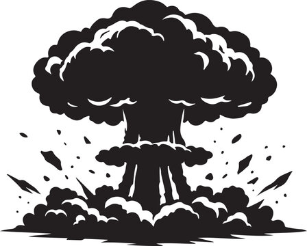 Mushroom cloud explosion with debris silhouette vector