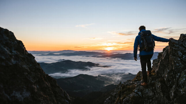 never give up motivation concept mountain sunrise victory inspirational business presentation background with copy space for text hope persistence struggle winning spirit success journey dark sky gold