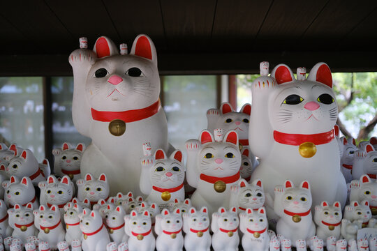Large collection of lucky cat figurines in Tokyo