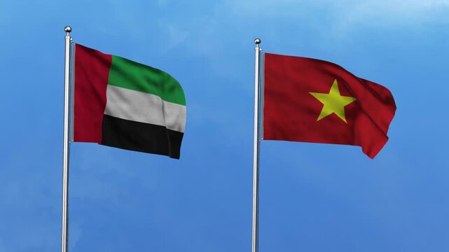United Arab Emirates  and Vietnam Waving Flags, 3D Illustration