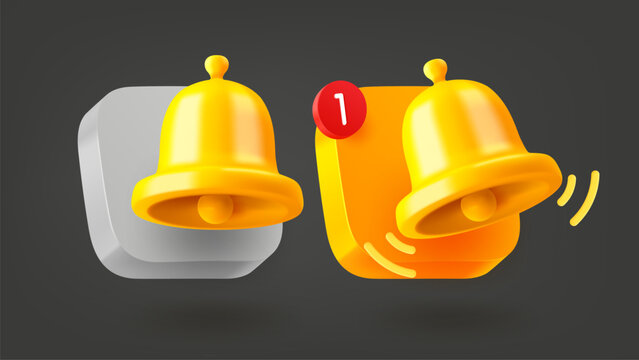 Bell icons set. 3d vector icons