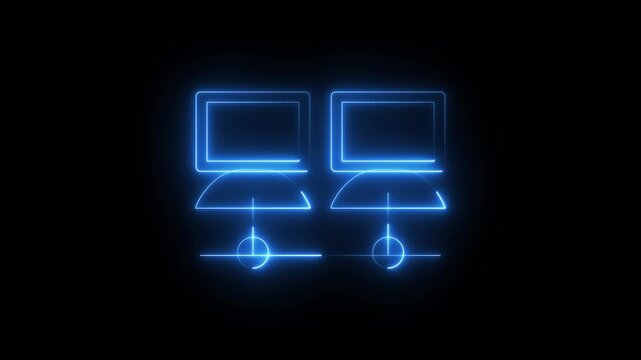 Glowing blue neon connected computer network icon