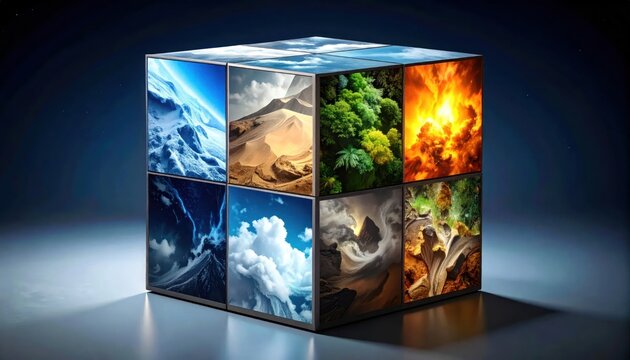 Earth Elements Cube Environmental Representation.