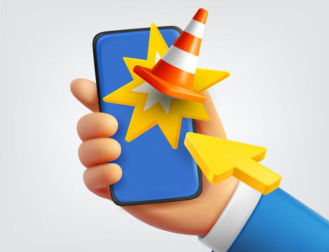 Mobile application is out of service concept. Vector 3d illustration