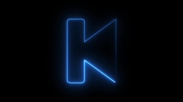 Glowing blue neon previous track icon on dark background