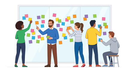 Obraz premium Diverse business team collaborating on project with sticky notes