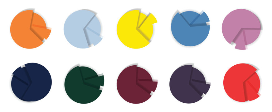 Pie chart set. Colorful diagram collection with 10 segments for infographics or steps an. for Business Data Visualization, Statistics, Financial Reports, Infographics and Professional Presentations