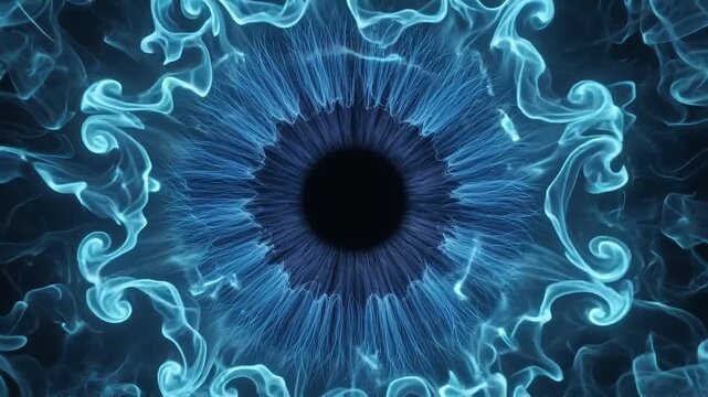 Abstract Glowing Blue Digital Eye with Ethereal Energy Swirls and Surreal Cosmic Aura