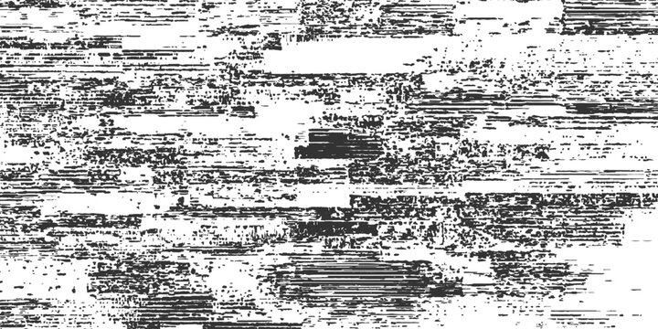 Abstract black and white digital glitch texture background with horizontal vhs noise lines vector illustration.