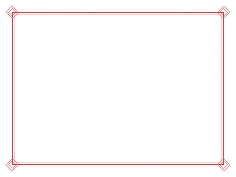 Minimalist red rectangular border frame design with geometric corner square accents transparent background