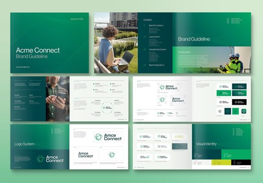 Brand Guidelines Template for Visual Identity Manual, Brand Book Brochure & Logo Style Guide Layouts