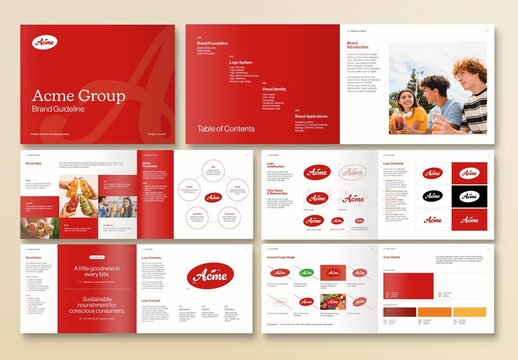 Brand Guidelines Template for Visual Identity Manual, Brand Book Brochure & Logo Style Guide Layouts