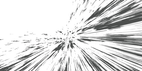 Fototapeta premium Abstract dynamic zoom speed lines exploding from the center in manga style grunge vector illustration.
