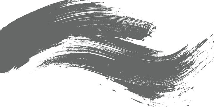 Abstract grey grunge paintbrush stroke swoosh with rough textured edges on white background vector illustration.