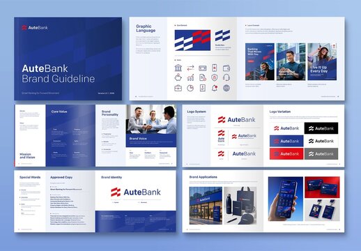 Brand Guidelines Template for Visual Identity Manual, Brand Book Brochure & Logo Style Guide Layouts