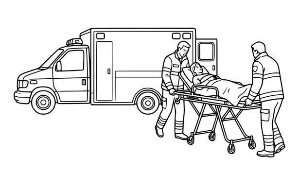 Emergency Ambulance Sick Patient Medical Stretcher Black White Vector Illustration
