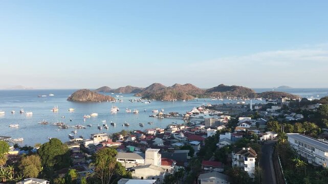 Labuan Bajo Harbor Aerial View at Sunset Flores Indonesia