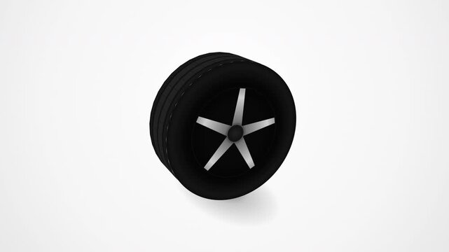 A cinematic 3D rotating car tire built entirely with CSS 3D transforms, rolling in a bright white studio environment.
