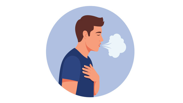 Man experiencing shortness of breath or respiratory distress icon illustrating difficulty in breathing and health symptoms