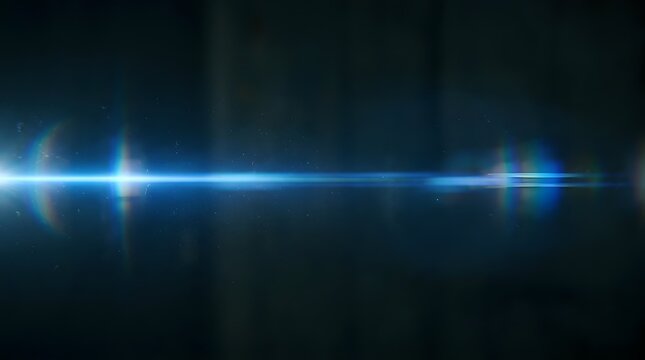 High contrast anamorphic streak lens flare with subtle film dust particles