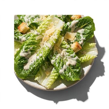 Fresh Caesar Salad with Croutons and Parmesan on Plate