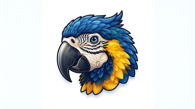 Blue and yellow macaw parrot head portrait, vibrant tropical bird illustration isolated