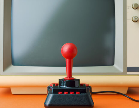 Retro Joystick and Vintage CRT TV Setup