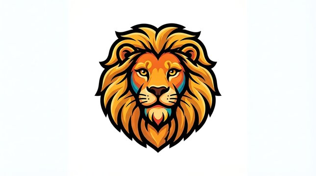 Lion head logo illustration, stylized golden lion mascot icon for sports or business branding