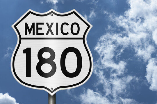 Mexico highway 180 black and white sign with sky for Gulf route