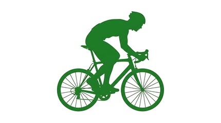 Naklejka premium Green silhouette of a professional cyclist riding a road bike on white background