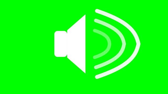White speaker volume icon with sound waves on green screen