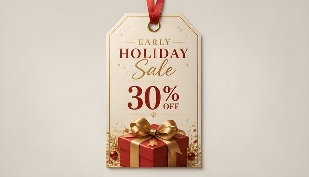 Early Holiday Sale Tag with Gift Box and Discount Percentage for Seasonal Shopping