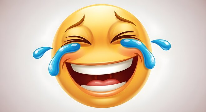 3d laughing emoji face with tears of joy on bright neutral background.