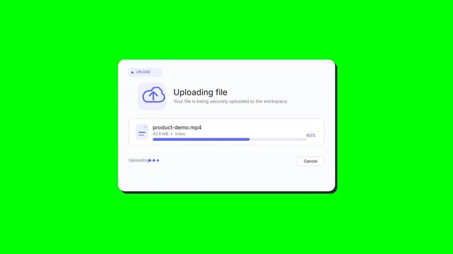 File upload progress interface on green screen
