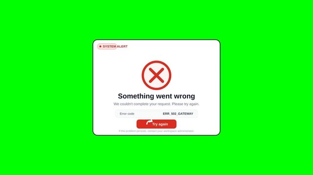 System error alert interface with retry button on green screen