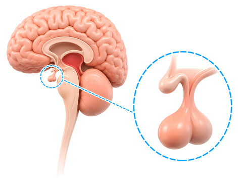 Brain Anatomy with Pituitary Gland, Anterior and Posterior Lobes, Medical Illustration