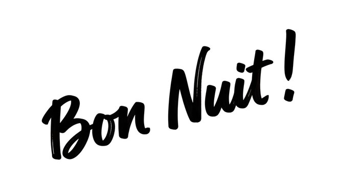 Hand drawn Bon Nuit phrase in French isolated on white background with cursive lettering style.