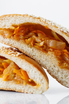 Close Up of Two Stuffed Buns with Cabbage Filling