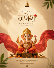 Fototapeta na wymiar Ganesh Chaturthi social media post with creative Lord Ganesha idol and festive decor