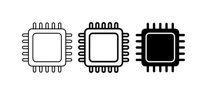 Microchip Icons, Processor Symbols, Computer Chip Vector Graphics Set