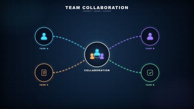 Modern professional infographic with glowing neon connection lines, concept for business workflow management, corporate team strategy, project planning presentation and digital organizational