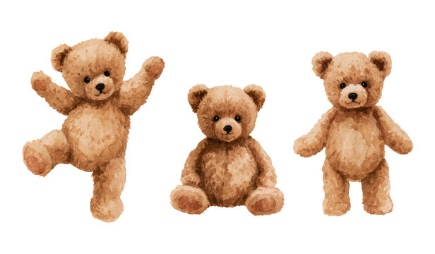 Cute watercolor teddy bear illustration set