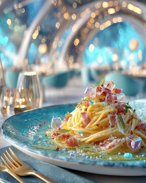 Delicious pasta dish elegantly presented.