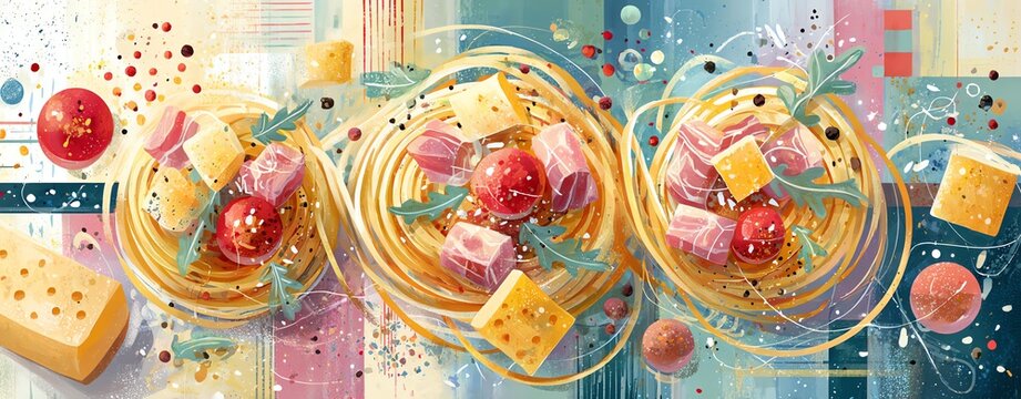 Vibrant plates of colorful gourmet food art.