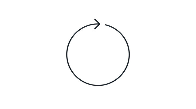 Minimalist circular arrow icon on white background. Simple black line rotation symbol. Modern cycle and refresh sign for web interface design.