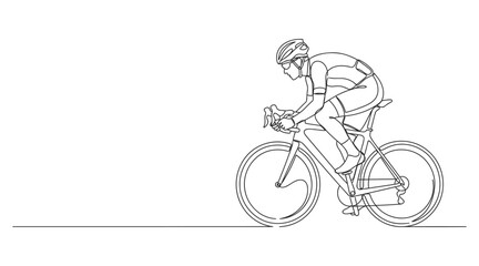 Fototapeta premium Continuous line drawing of a cyclist racing on a bicycle vector art with road bike