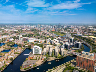 Obraz premium Aerial shot over South Bay Salford Quays Manchester