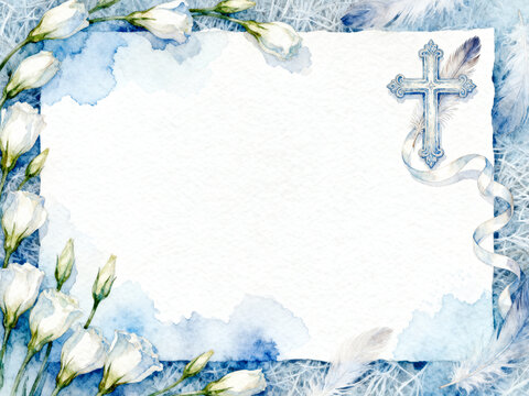 Funeral Memorial Card Template with Cross and Flowers